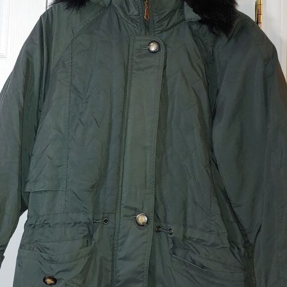 Albert Nipon hunter green REAL fox  fur hooded jacket Sz M - Picture 4 of 15